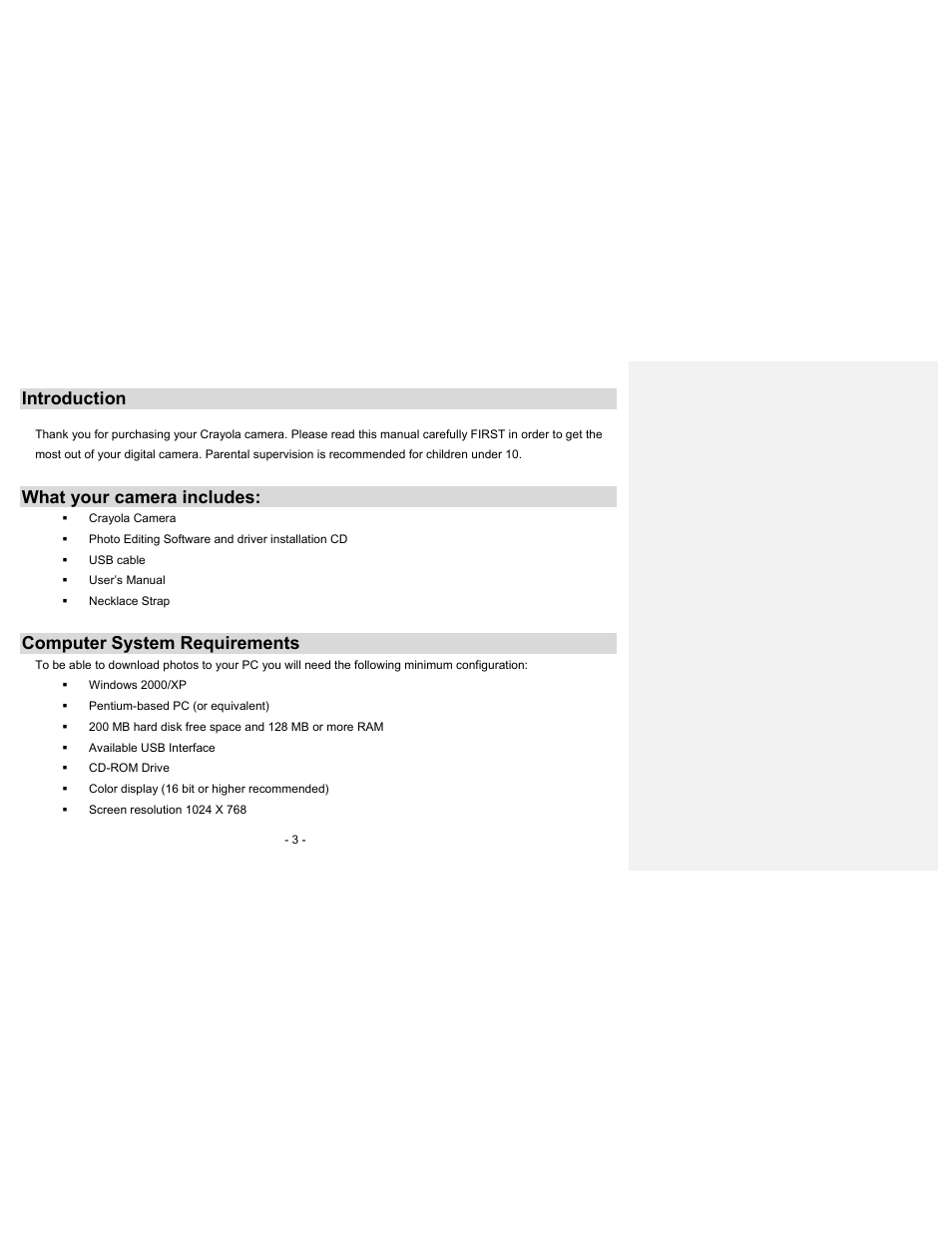 Introduction, What your camera includes, Computer system requirements | Sakar 23070 User Manual | Page 3 / 24