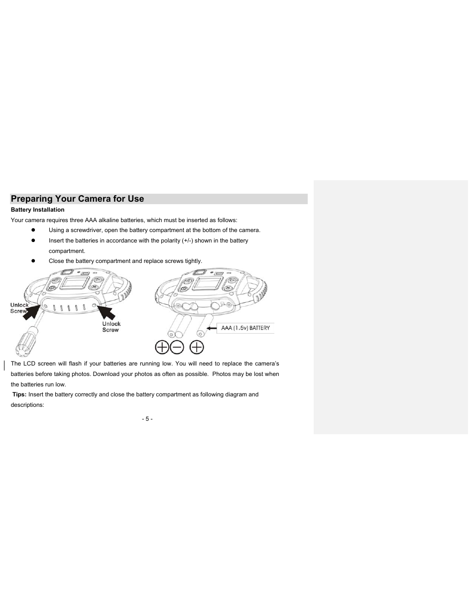Preparing your camera for use | Sakar 23070 User Manual | Page 5 / 24