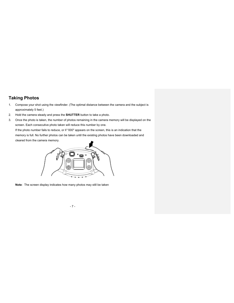 Taking photos | Sakar 23070 User Manual | Page 7 / 24