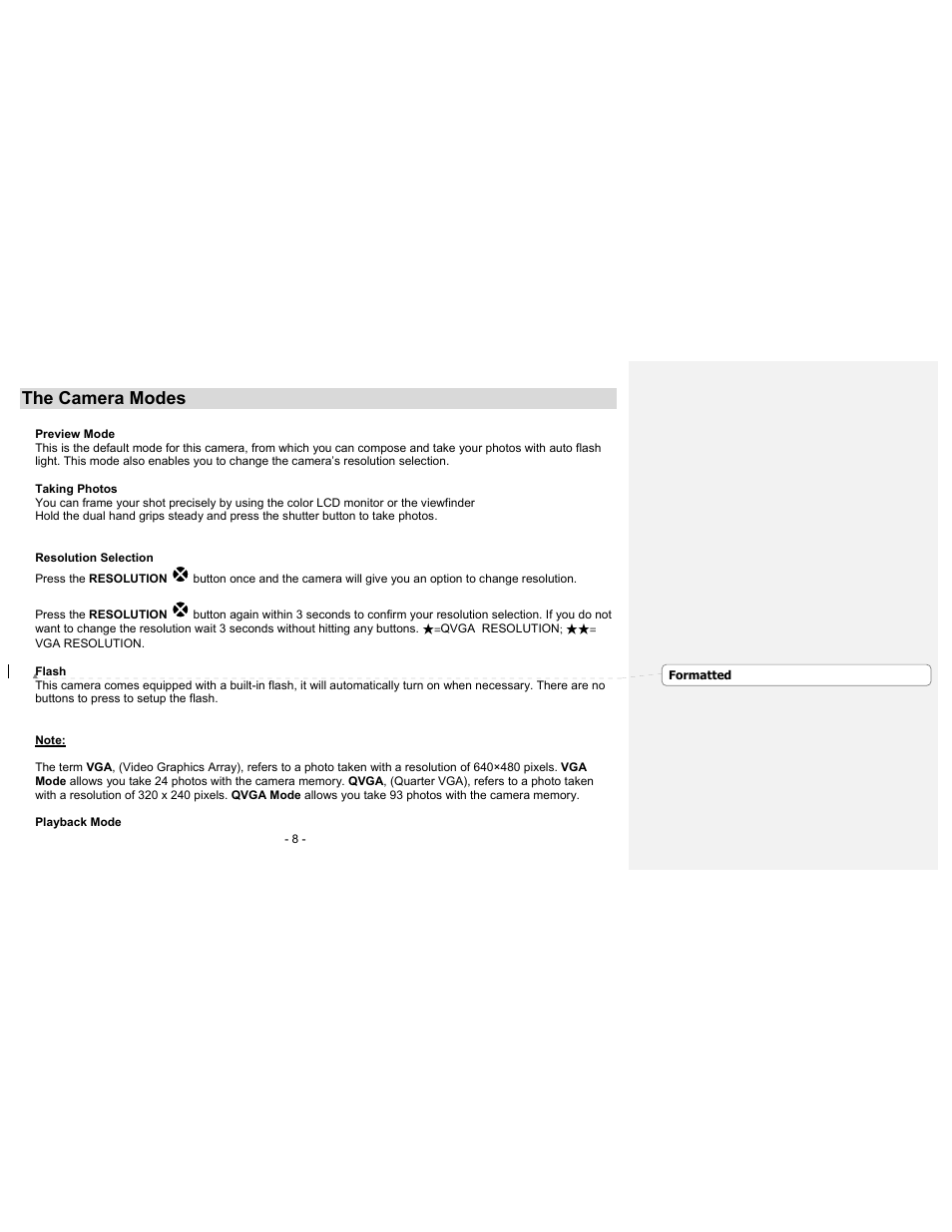 The camera modes | Sakar 23070 User Manual | Page 8 / 24