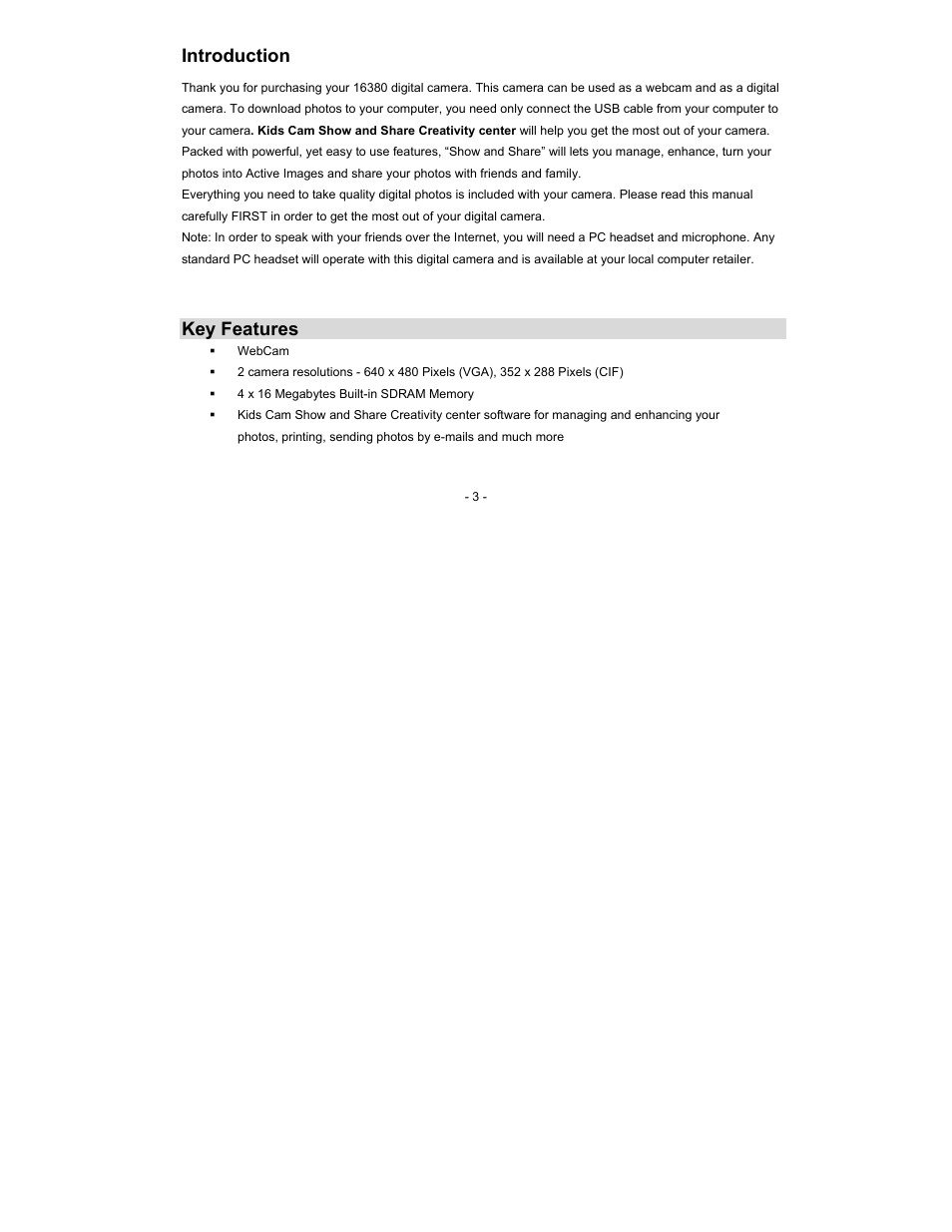 Introduction, Key features | Sakar 16380 User Manual | Page 3 / 26