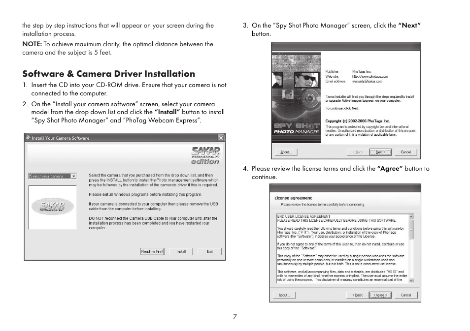 Software & camera driver installation | Sakar Spy shot digital camera User Manual | Page 7 / 13