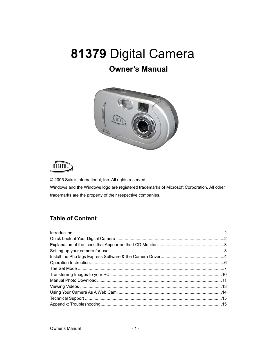 Sakar 81379 User Manual | 16 pages