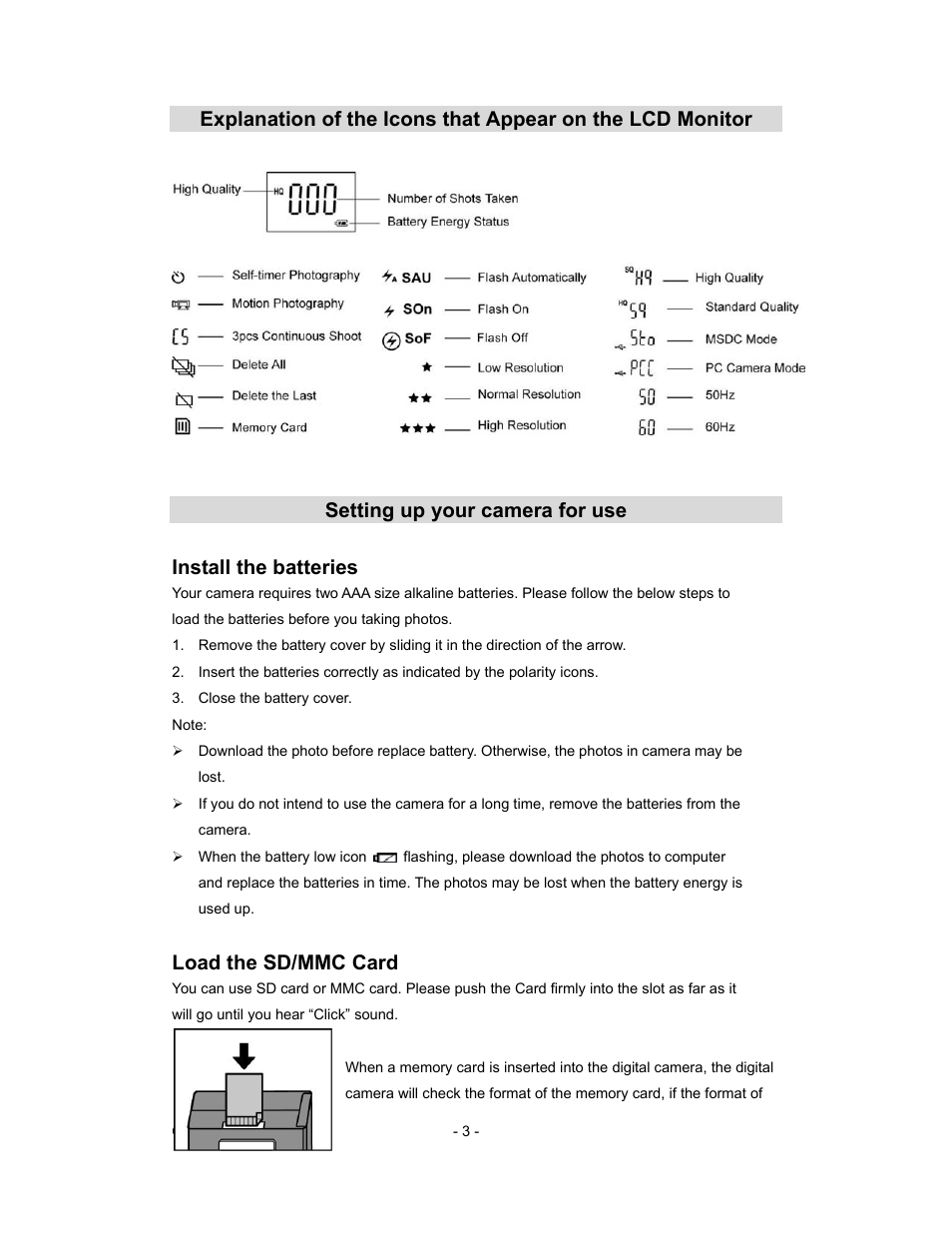 Load the sd/mmc card | Sakar 81379 User Manual | Page 3 / 16