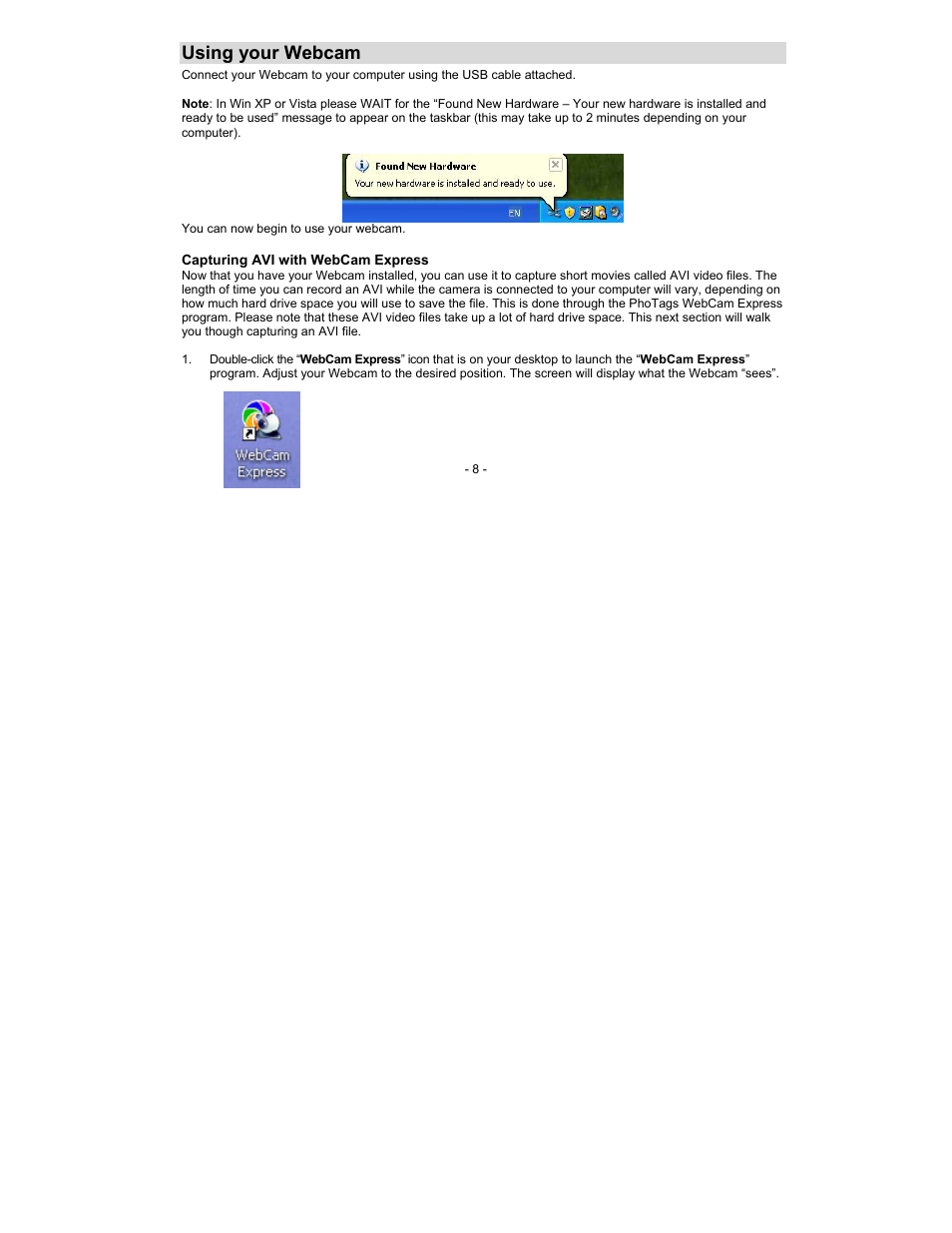 Using your webcam | Sakar 49152 DM User Manual | Page 8 / 22