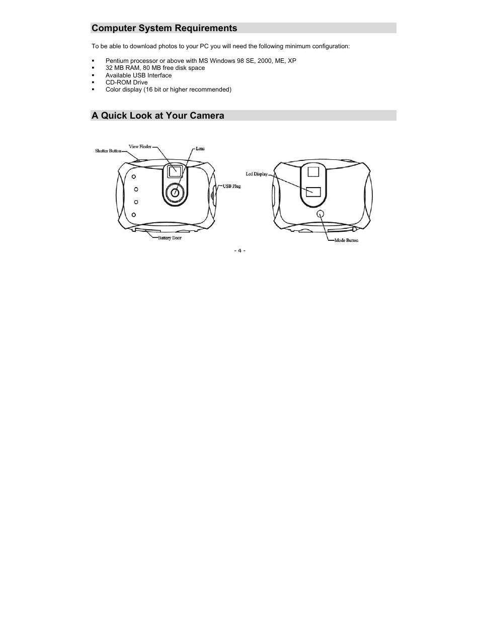 Computer system requirements, A quick look at your camera | Sakar 15097 User Manual | Page 4 / 25