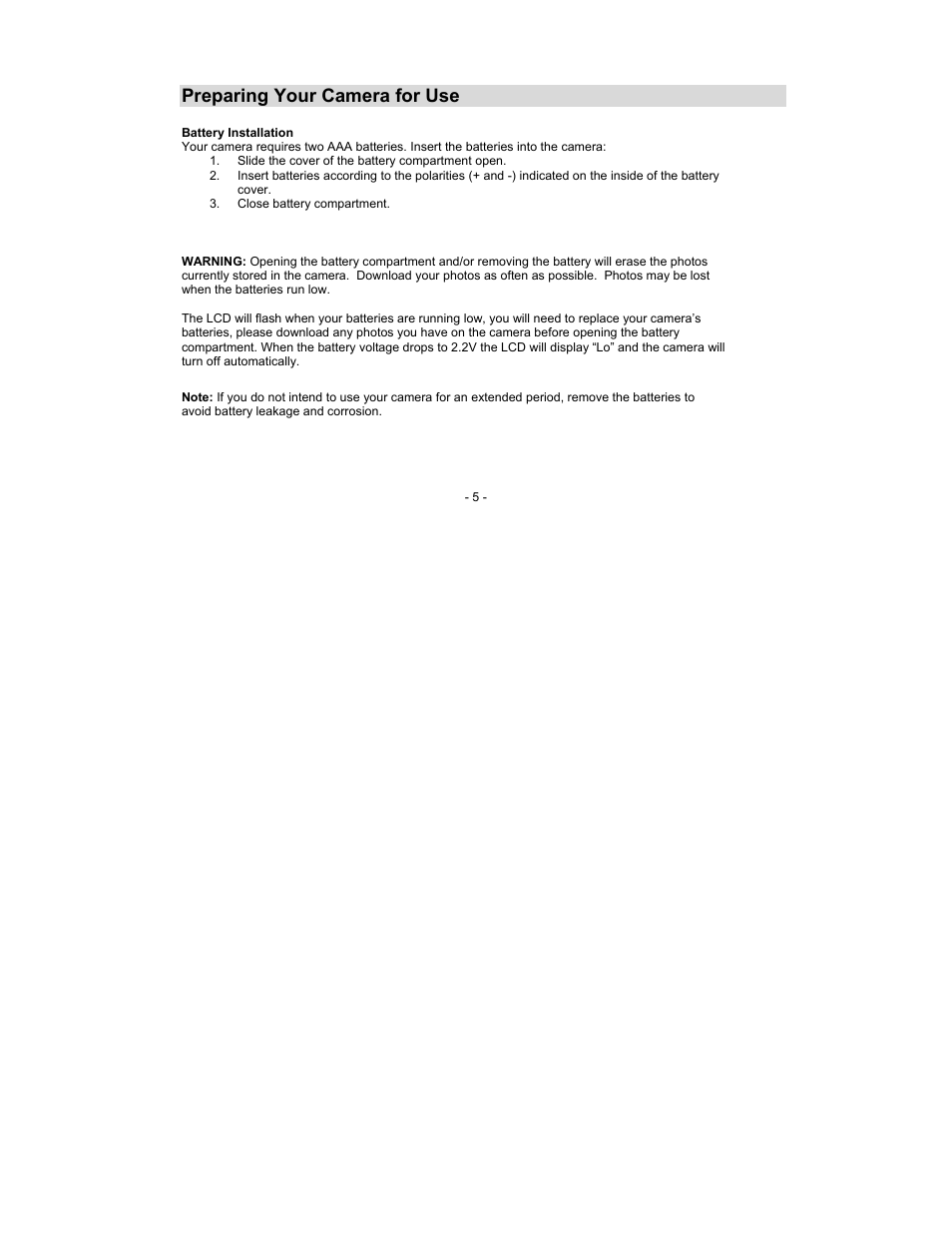 Preparing your camera for use | Sakar 15097 User Manual | Page 5 / 25