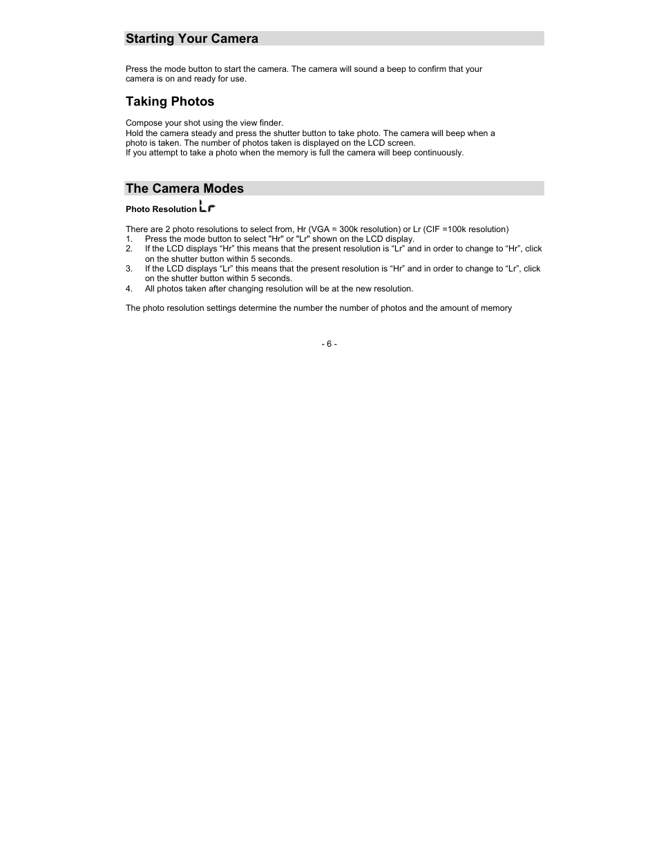 Starting your camera, Taking photos, The camera modes | Sakar 15097 User Manual | Page 6 / 25