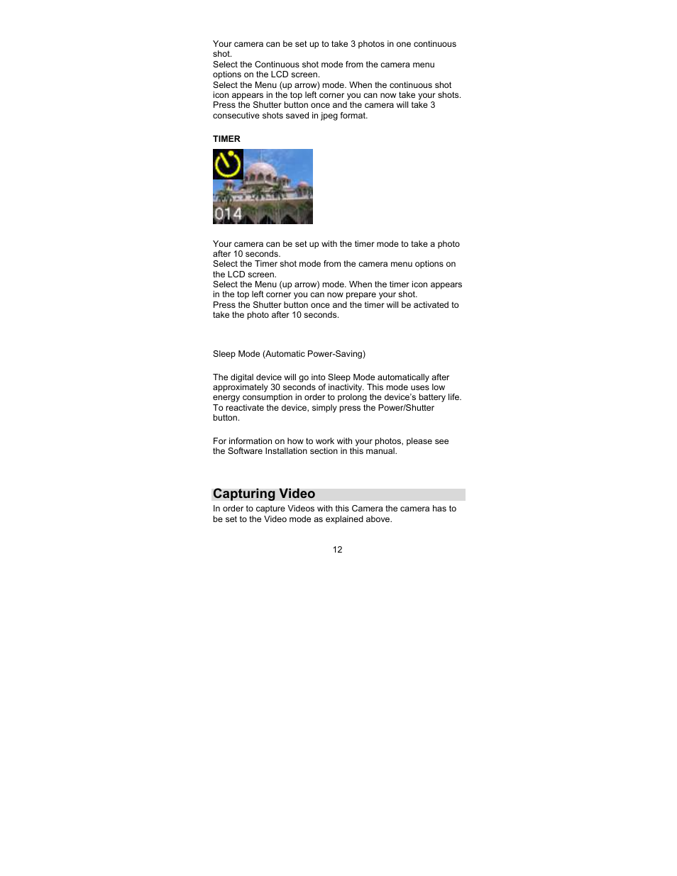 Capturing video | Sakar 44090 User Manual | Page 12 / 46