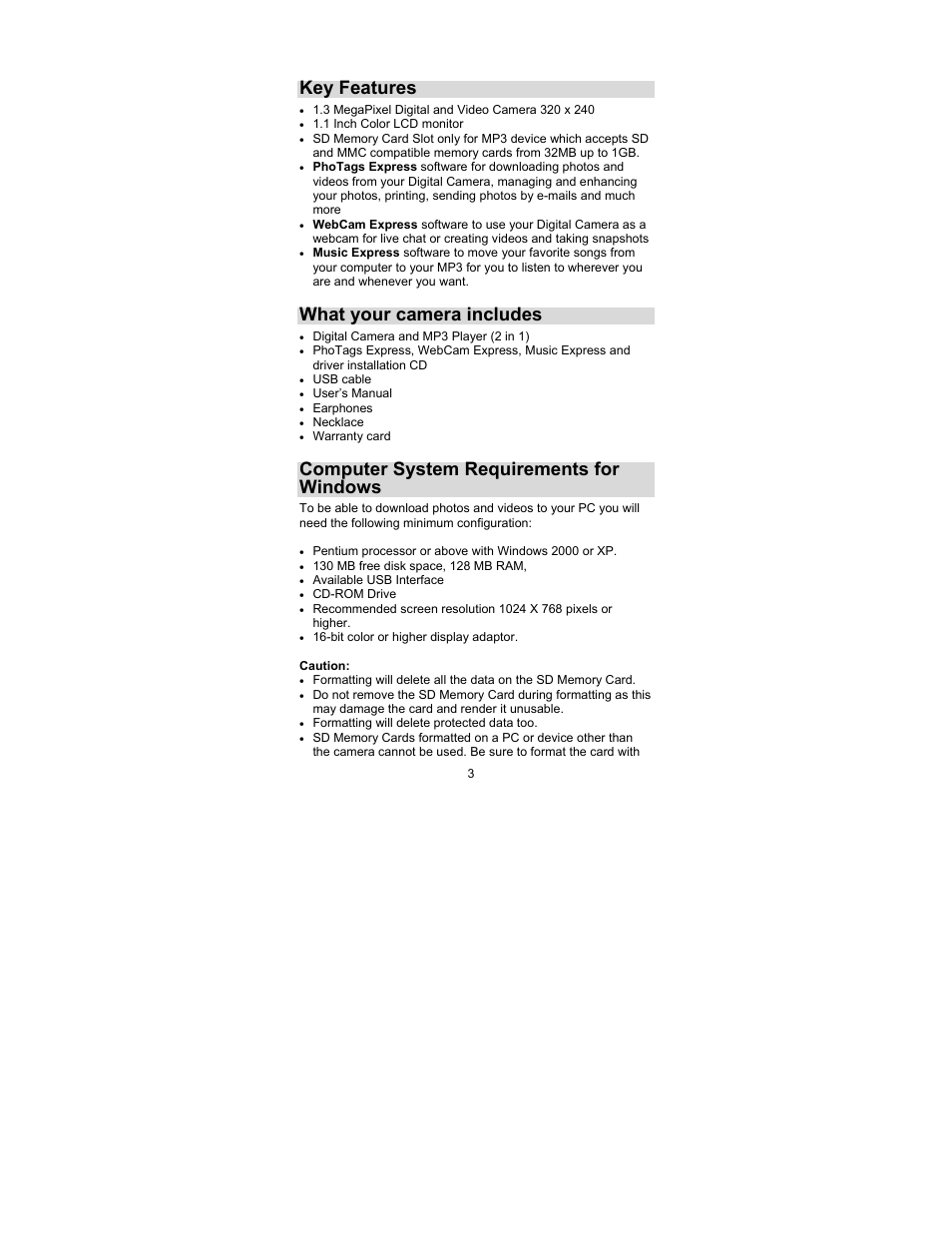 Key features, What your camera includes, Computer system requirements for windows | Sakar 44090 User Manual | Page 3 / 46