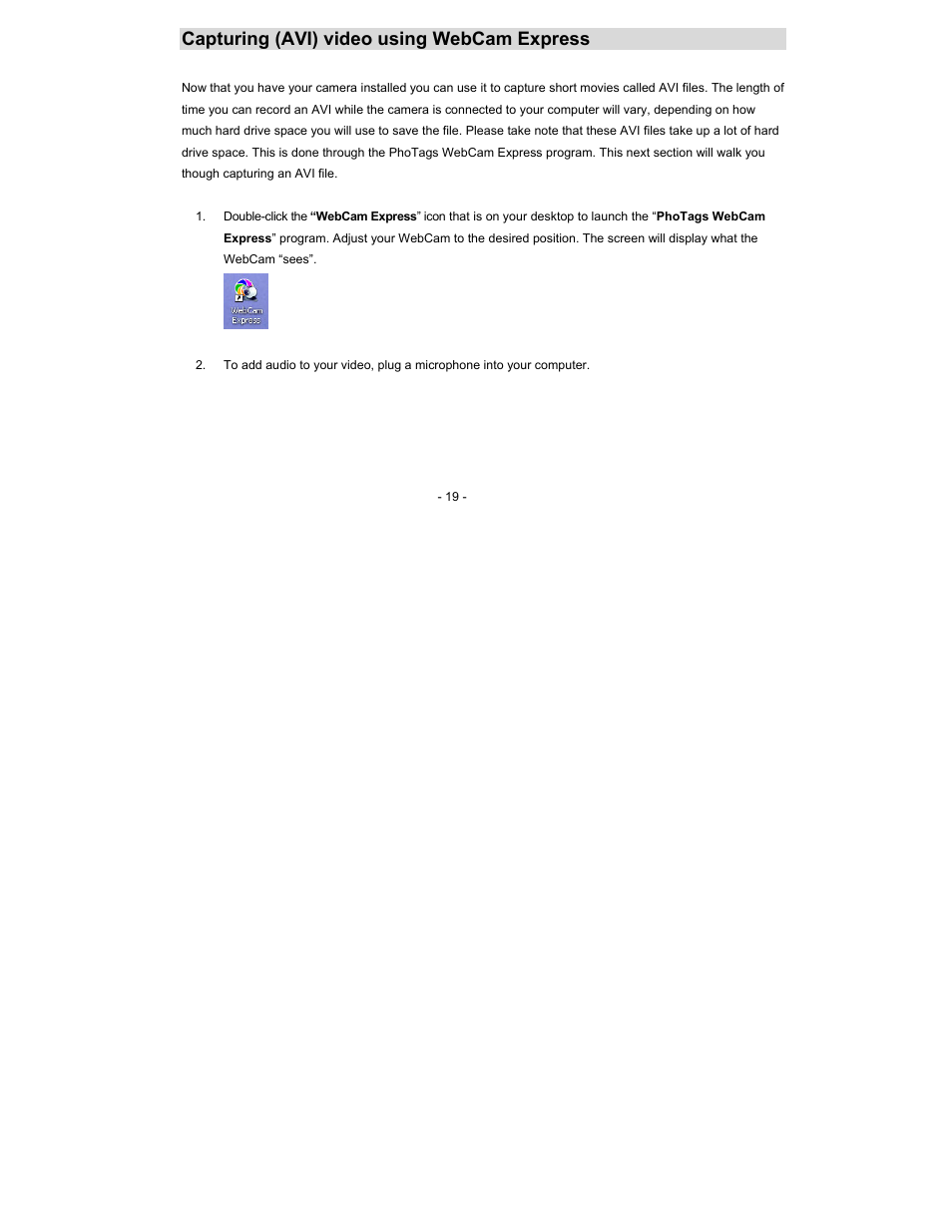 Capturing (avi) video using webcam express | Sakar 59097 User Manual | Page 19 / 24