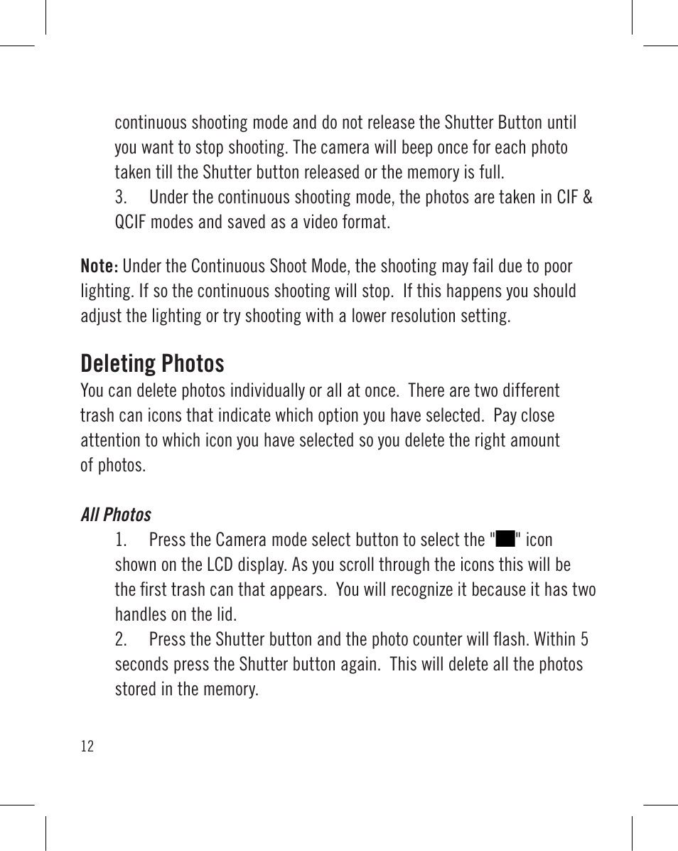 Deleting photos | Sakar Wrist Cam Watch User Manual | Page 12 / 30