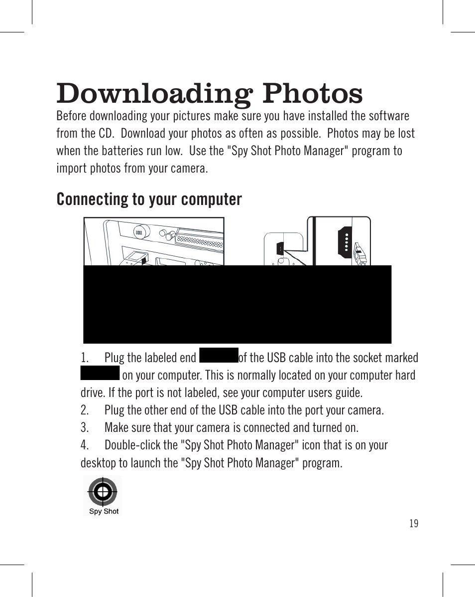 Downloading photos, Connecting to your computer | Sakar Wrist Cam Watch User Manual | Page 19 / 30