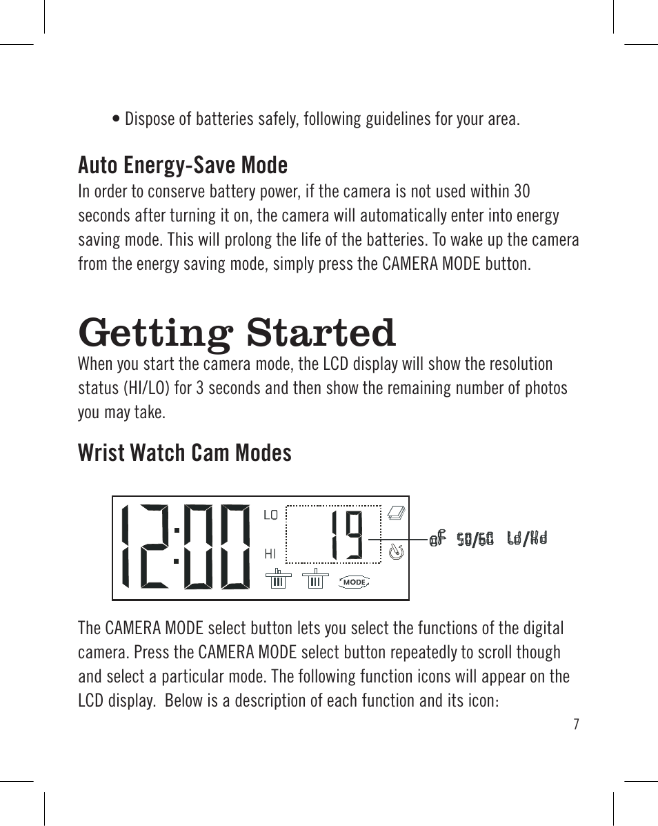 Getting started | Sakar Wrist Cam Watch User Manual | Page 7 / 30