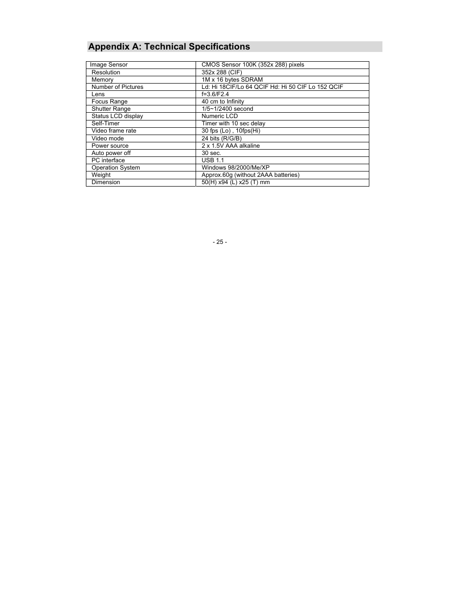 Appendix a: technical specifications | Sakar 14097 User Manual | Page 25 / 28