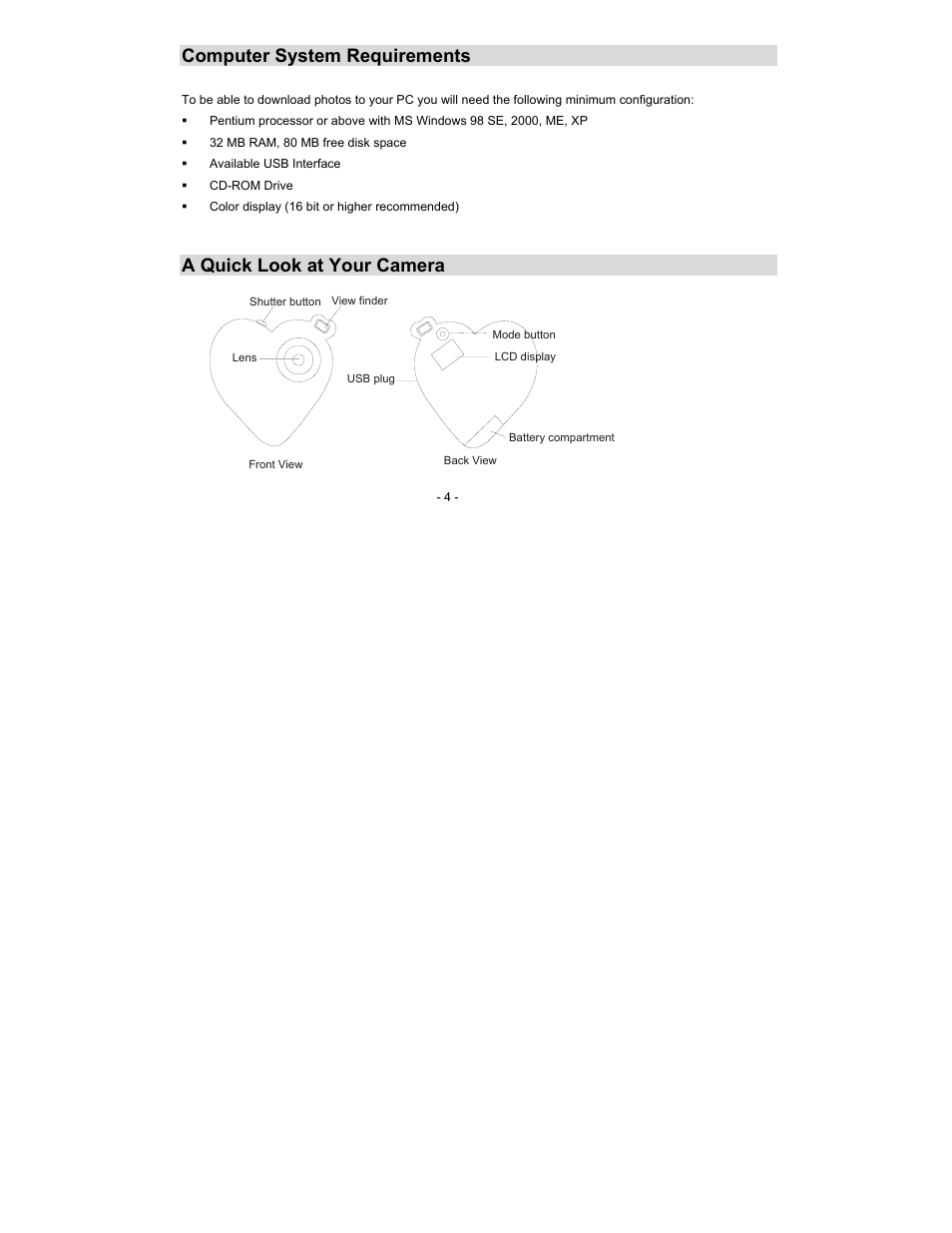 Computer system requirements, A quick look at your camera | Sakar 14097 User Manual | Page 4 / 28