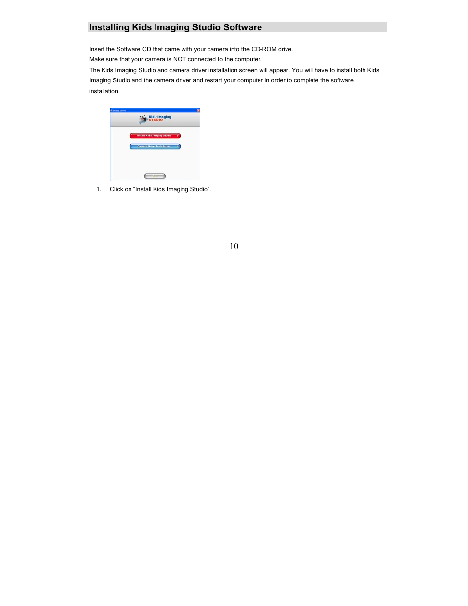 10 installing kids imaging studio software | Sakar 57379 User Manual | Page 10 / 35