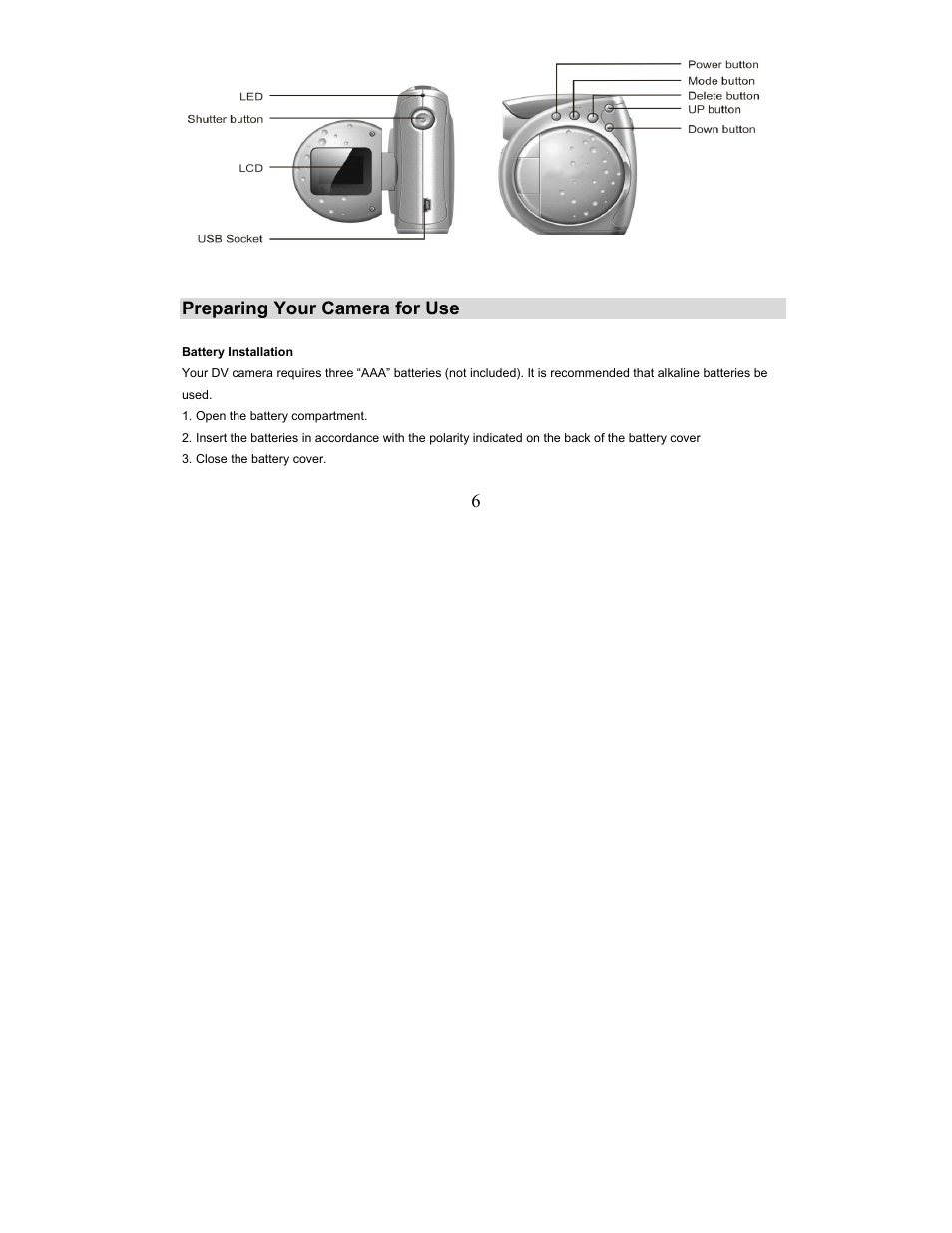 6preparing your camera for use | Sakar 57379 User Manual | Page 6 / 35