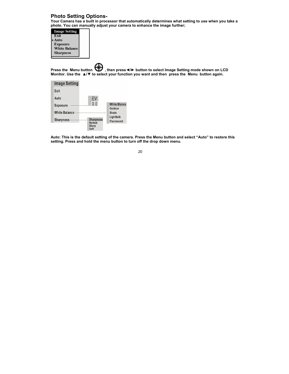 Photo setting options | Sakar 89379 User Manual | Page 20 / 43