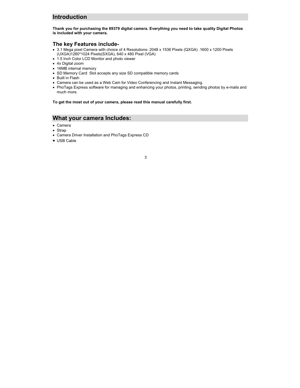 Introduction, What your camera includes | Sakar 89379 User Manual | Page 3 / 43