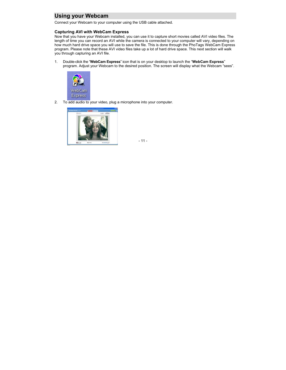 Using your webcam | Sakar 49252N User Manual | Page 11 / 25