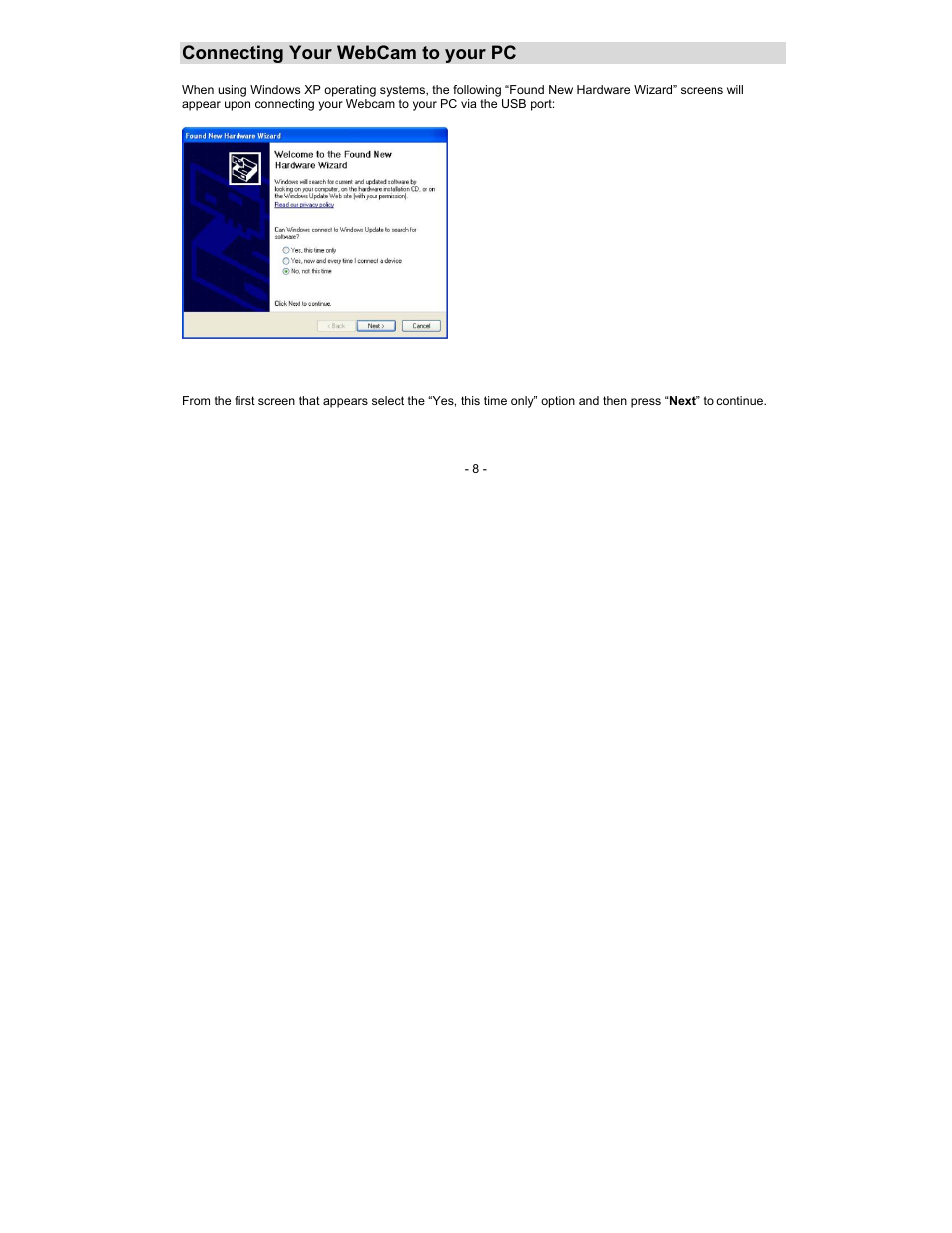 Connecting your webcam to your pc | Sakar 49252N User Manual | Page 8 / 25