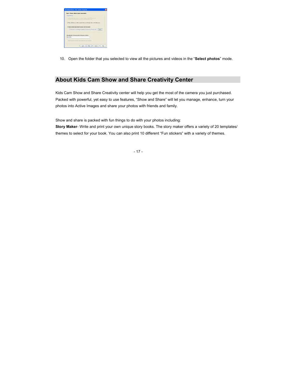 About kids cam show and share creativity center | Sakar 88379 User Manual | Page 17 / 24