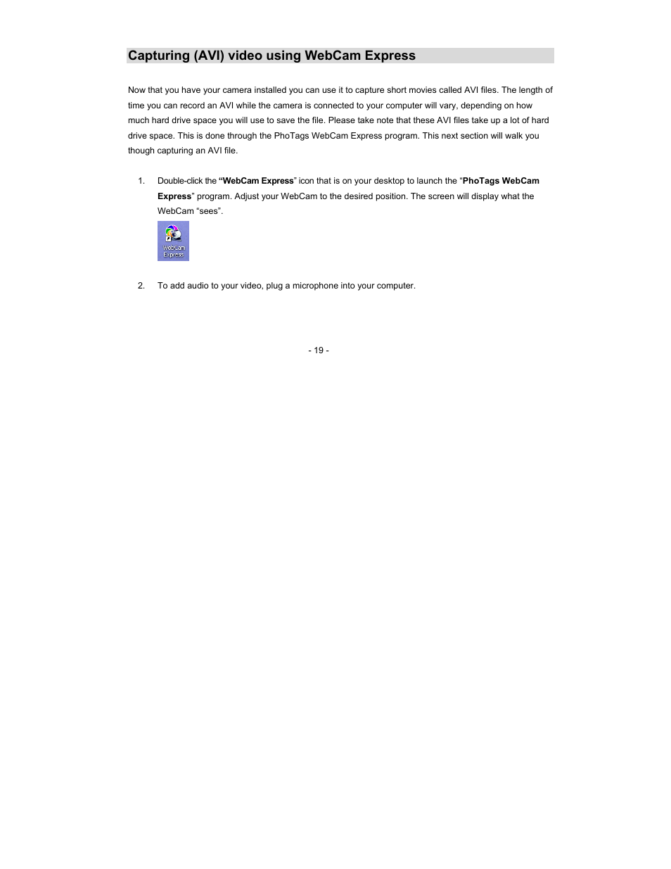Capturing (avi) video using webcam express | Sakar 88379 User Manual | Page 19 / 24