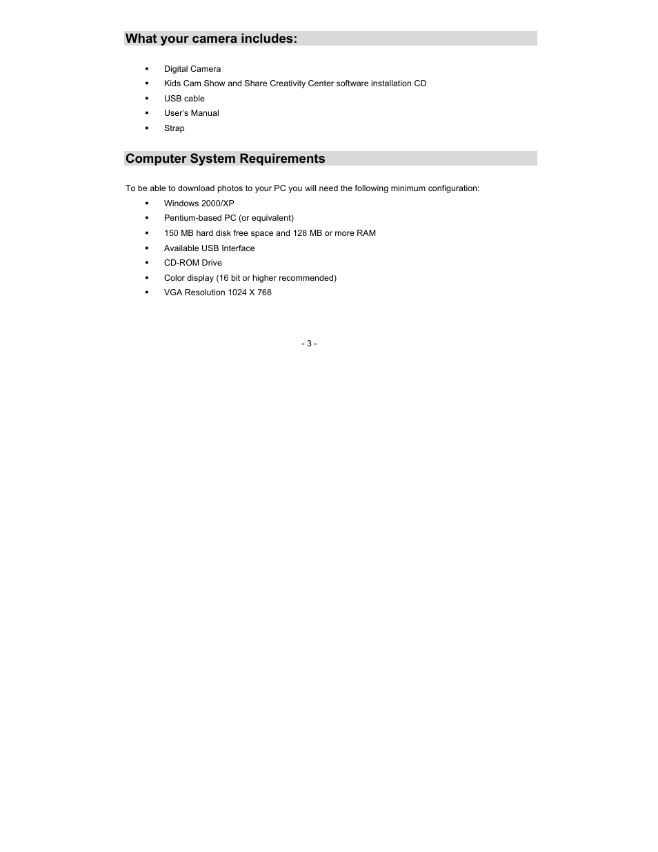 What your camera includes, Computer system requirements | Sakar 88379 User Manual | Page 3 / 24
