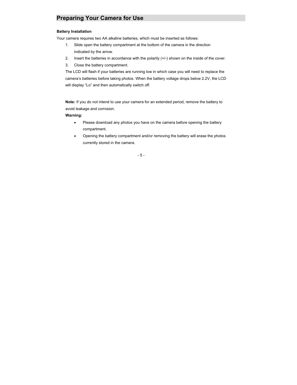 Preparing your camera for use | Sakar 88379 User Manual | Page 5 / 24