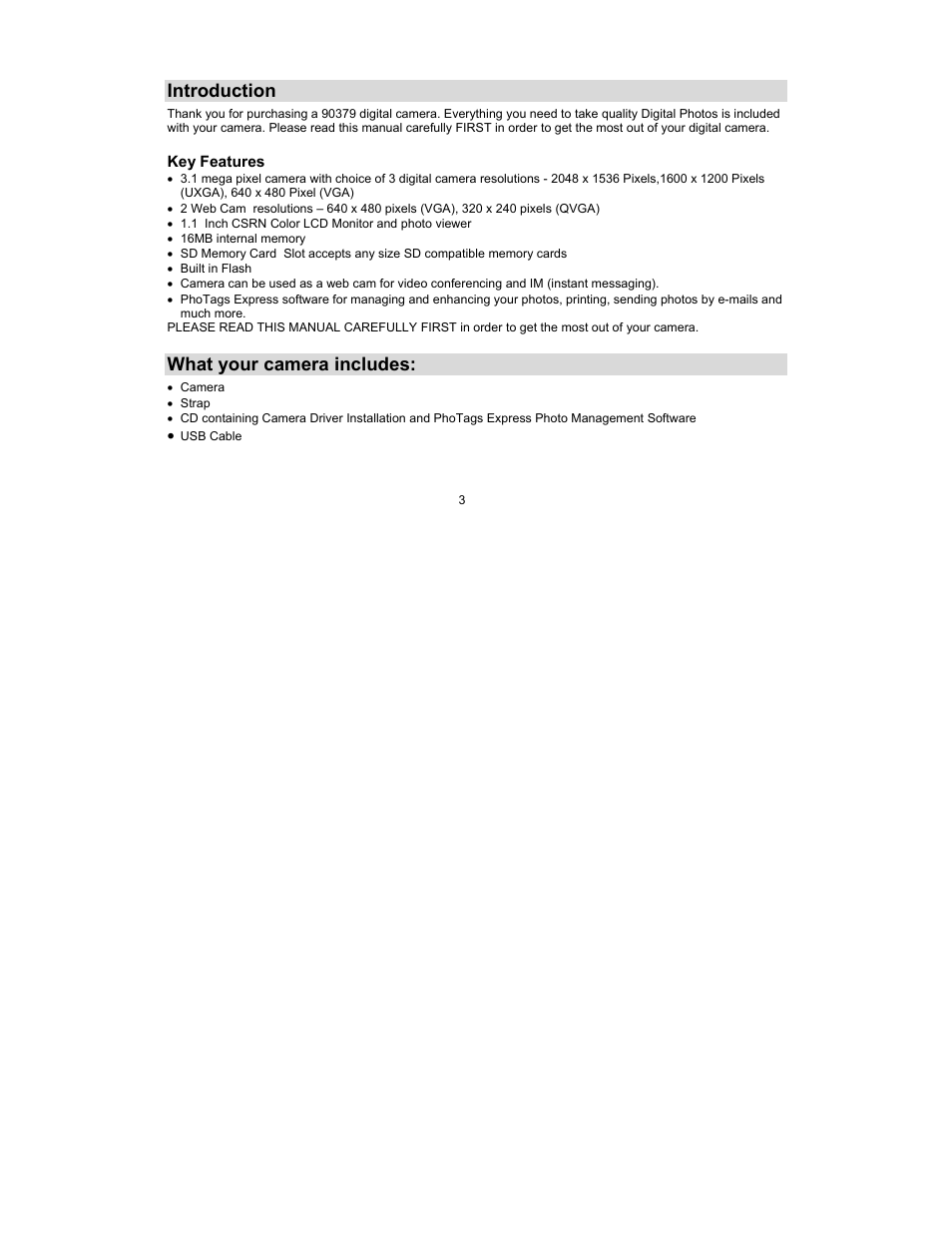 Introduction, What your camera includes | Sakar 90379 User Manual | Page 3 / 35