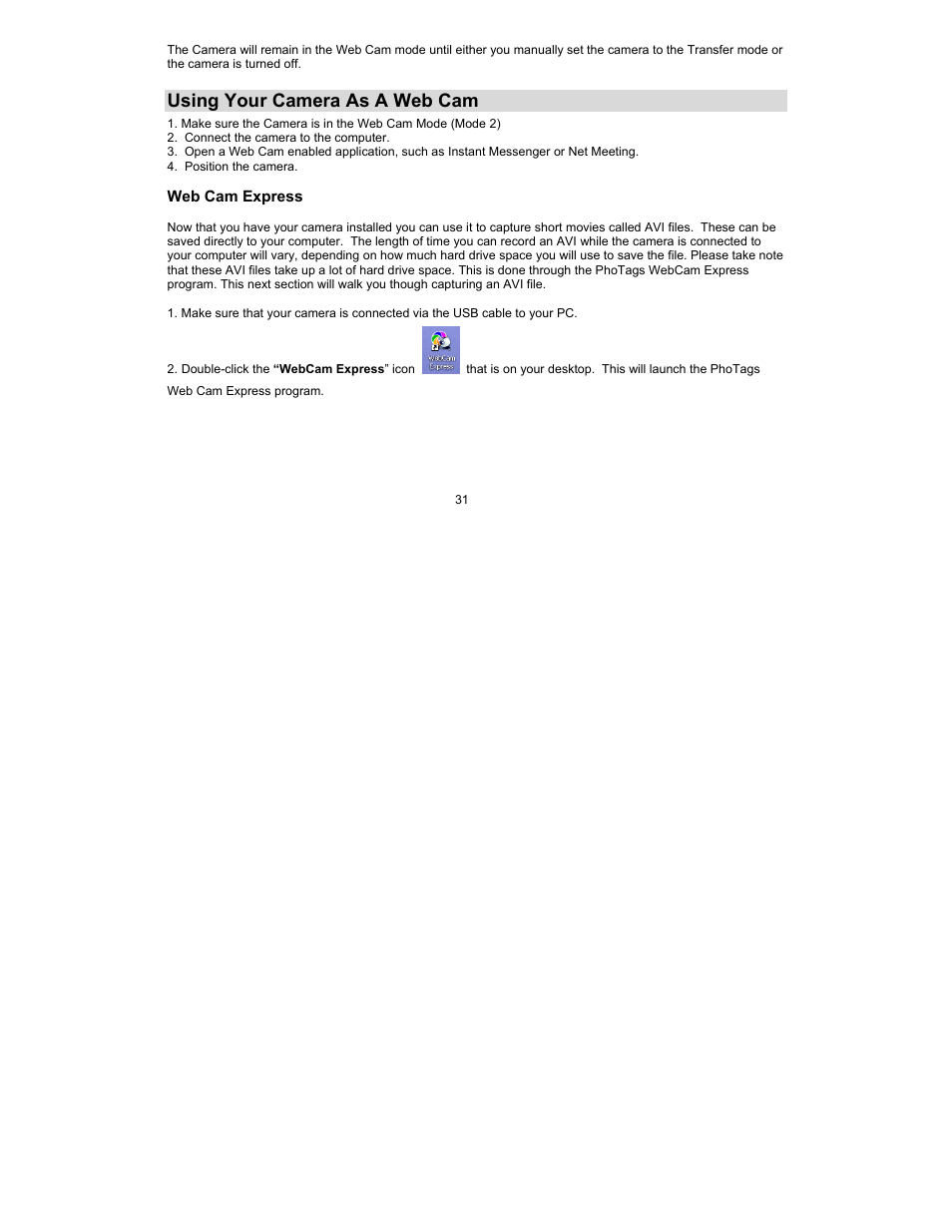 Using your camera as a web cam | Sakar 90379 User Manual | Page 31 / 35
