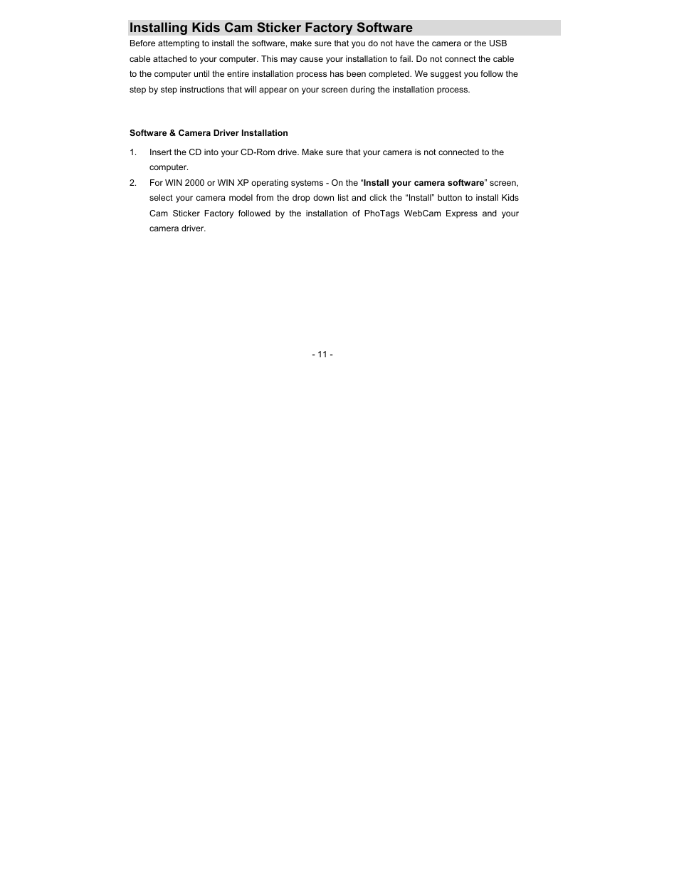 Installing kids cam sticker factory software | Sakar 59379 User Manual | Page 11 / 24
