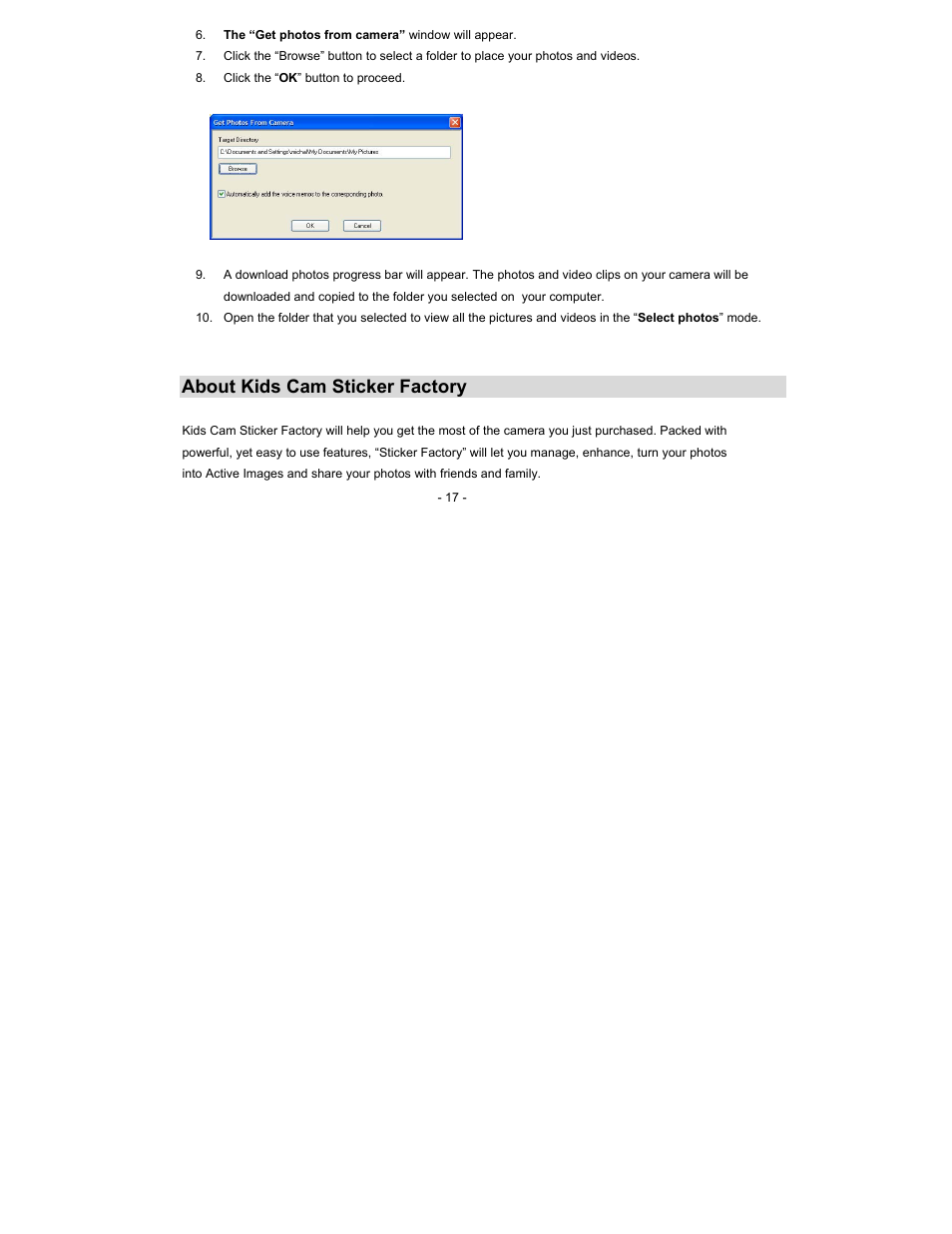 About kids cam sticker factory | Sakar 59379 User Manual | Page 17 / 24