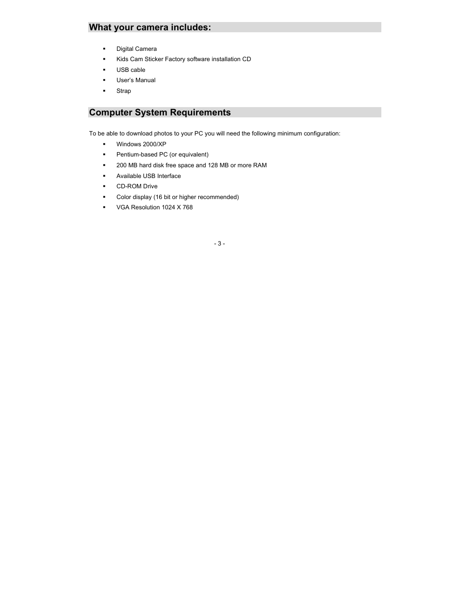 What your camera includes, Computer system requirements | Sakar 59379 User Manual | Page 3 / 24