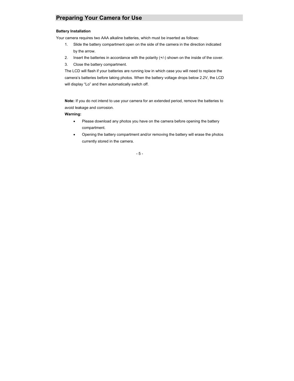 Preparing your camera for use | Sakar 59379 User Manual | Page 5 / 24