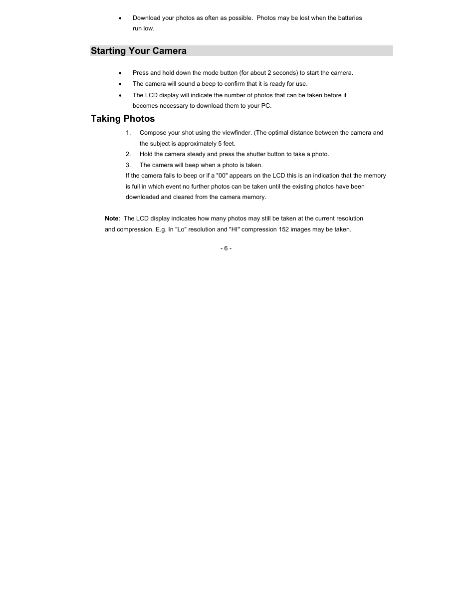 Starting your camera, Taking photos | Sakar 59379 User Manual | Page 6 / 24