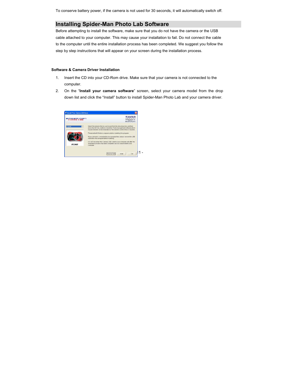 Installing spider-man photo lab software | Sakar 92045 User Manual | Page 11 / 27