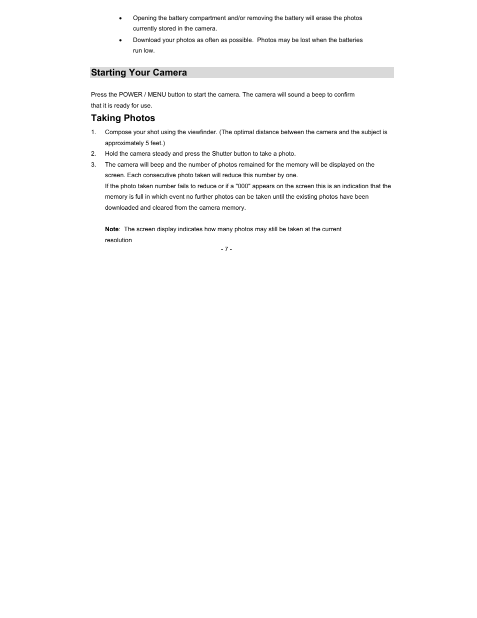 Starting your camera, Taking photos | Sakar 92045 User Manual | Page 7 / 27