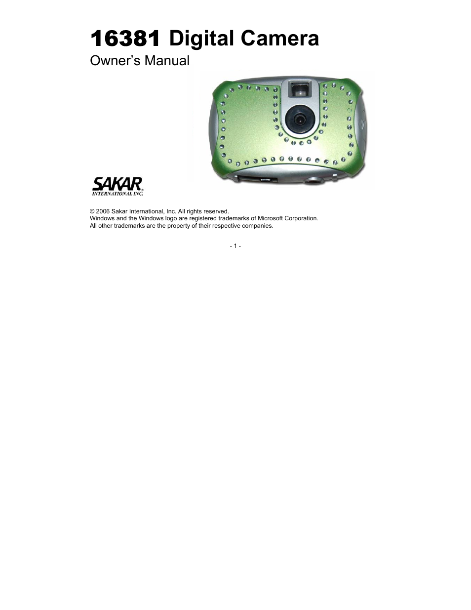 Sakar 16381 User Manual | 26 pages