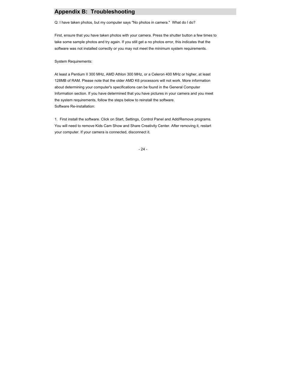 Appendix b: troubleshooting | Sakar 16381 User Manual | Page 24 / 26