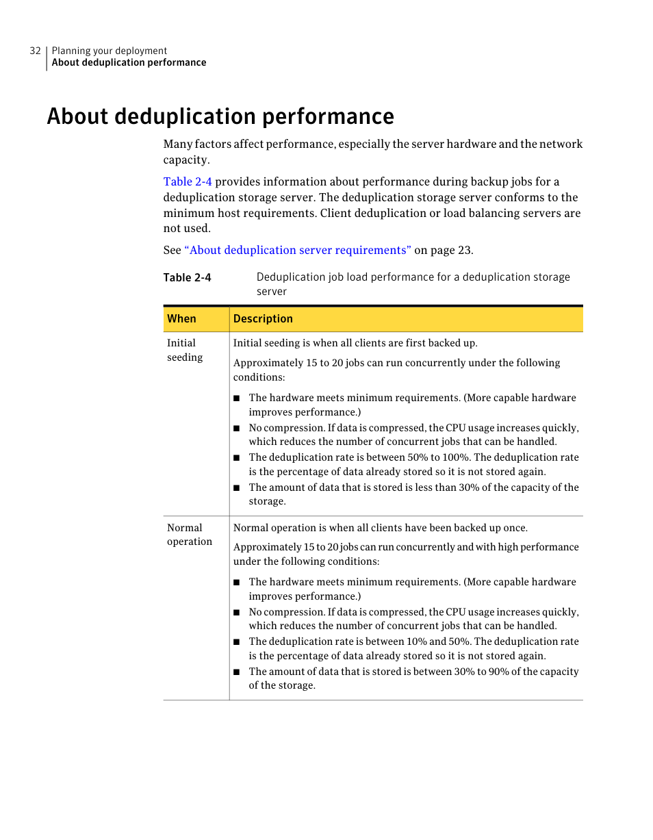 About deduplication performance | Symantec NETBACKUP 7 User Manual | Page 32 / 122