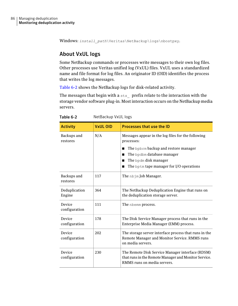 About vxul logs | Symantec NETBACKUP 7 User Manual | Page 86 / 122