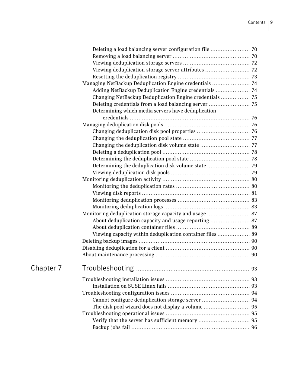 Chapter 7 troubleshooting | Symantec NETBACKUP 7 User Manual | Page 9 / 122