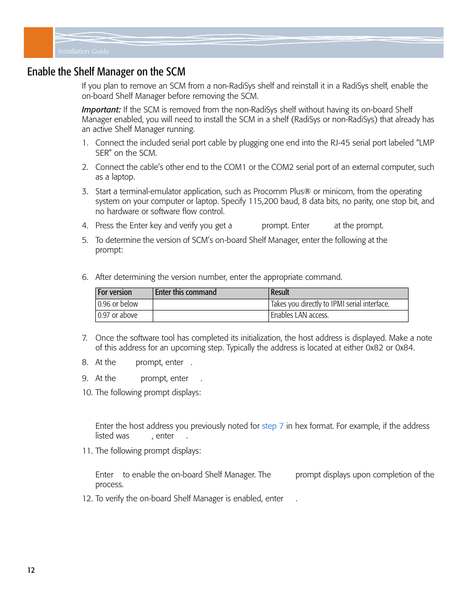 Enable the shelf manager on the scm | Symantec RadiSys ATCA-2210 User Manual | Page 12 / 14