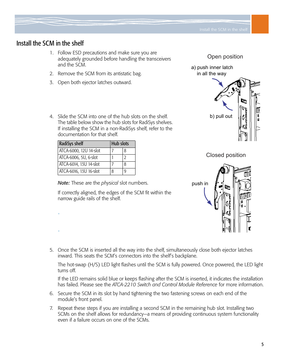 Install the scm in the shelf | Symantec RadiSys ATCA-2210 User Manual | Page 5 / 14