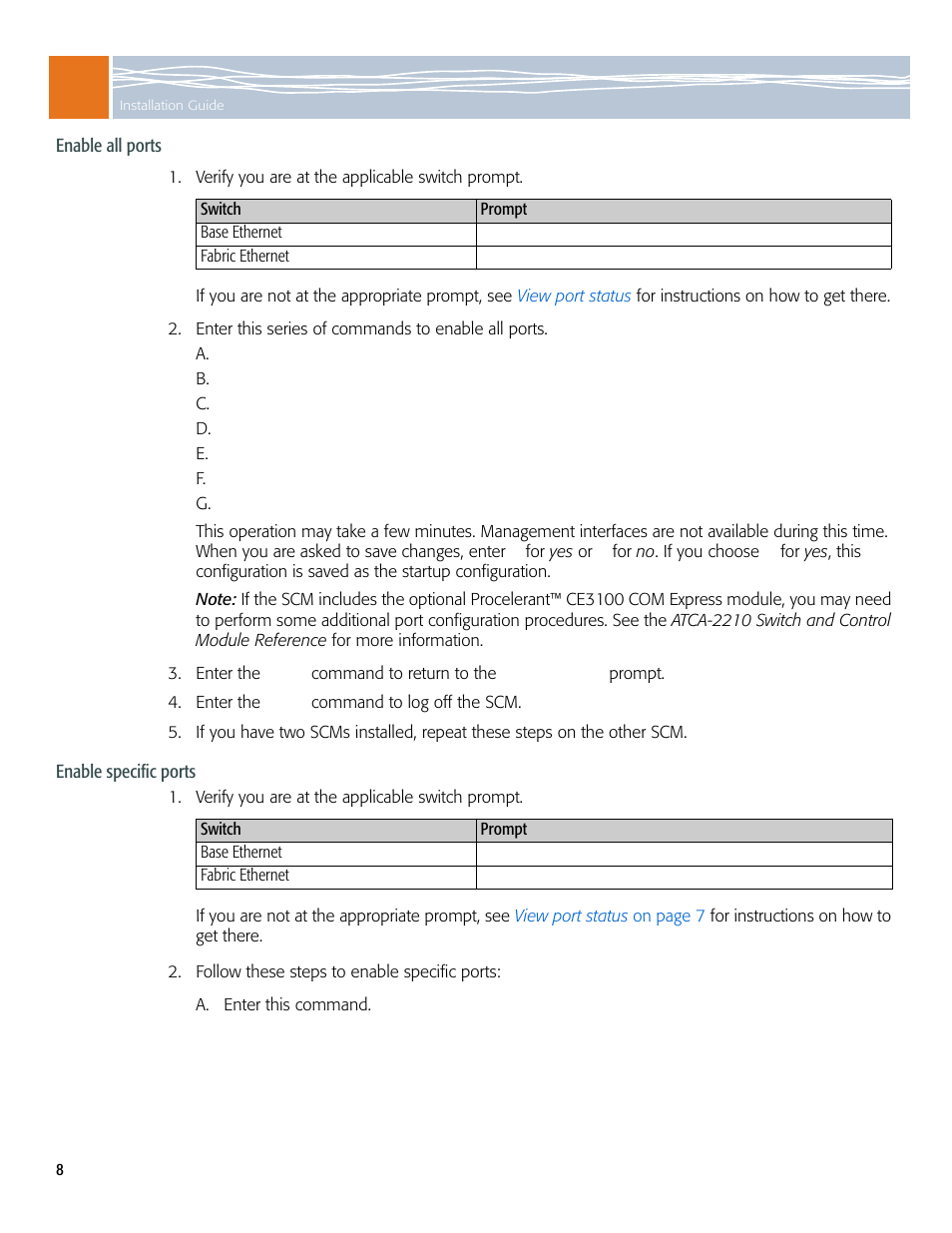 Enable all ports, Enable specific ports | Symantec RadiSys ATCA-2210 User Manual | Page 8 / 14