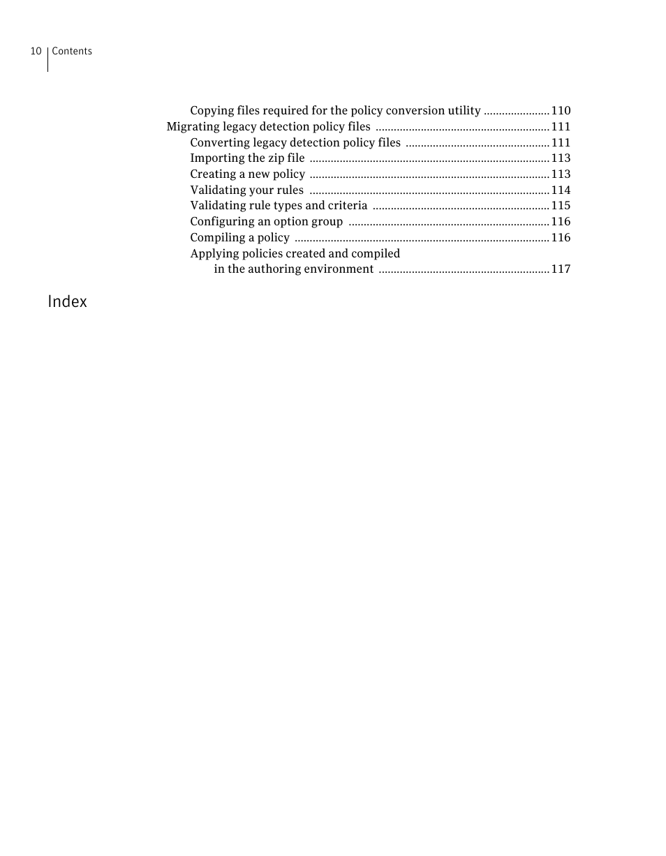 Index | Symantec Critical System User Manual | Page 10 / 122