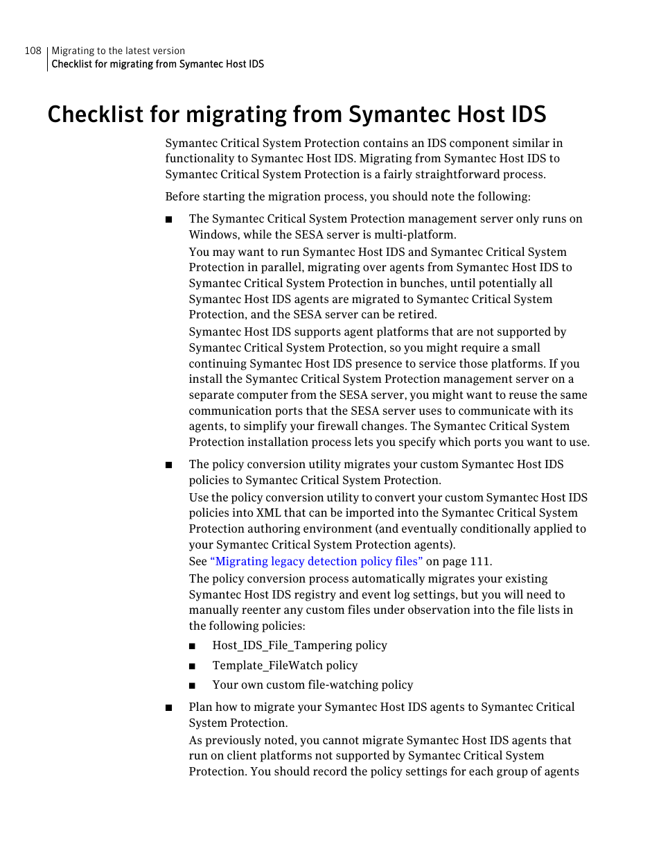 Checklist for migrating from symantec host ids | Symantec Critical System User Manual | Page 108 / 122