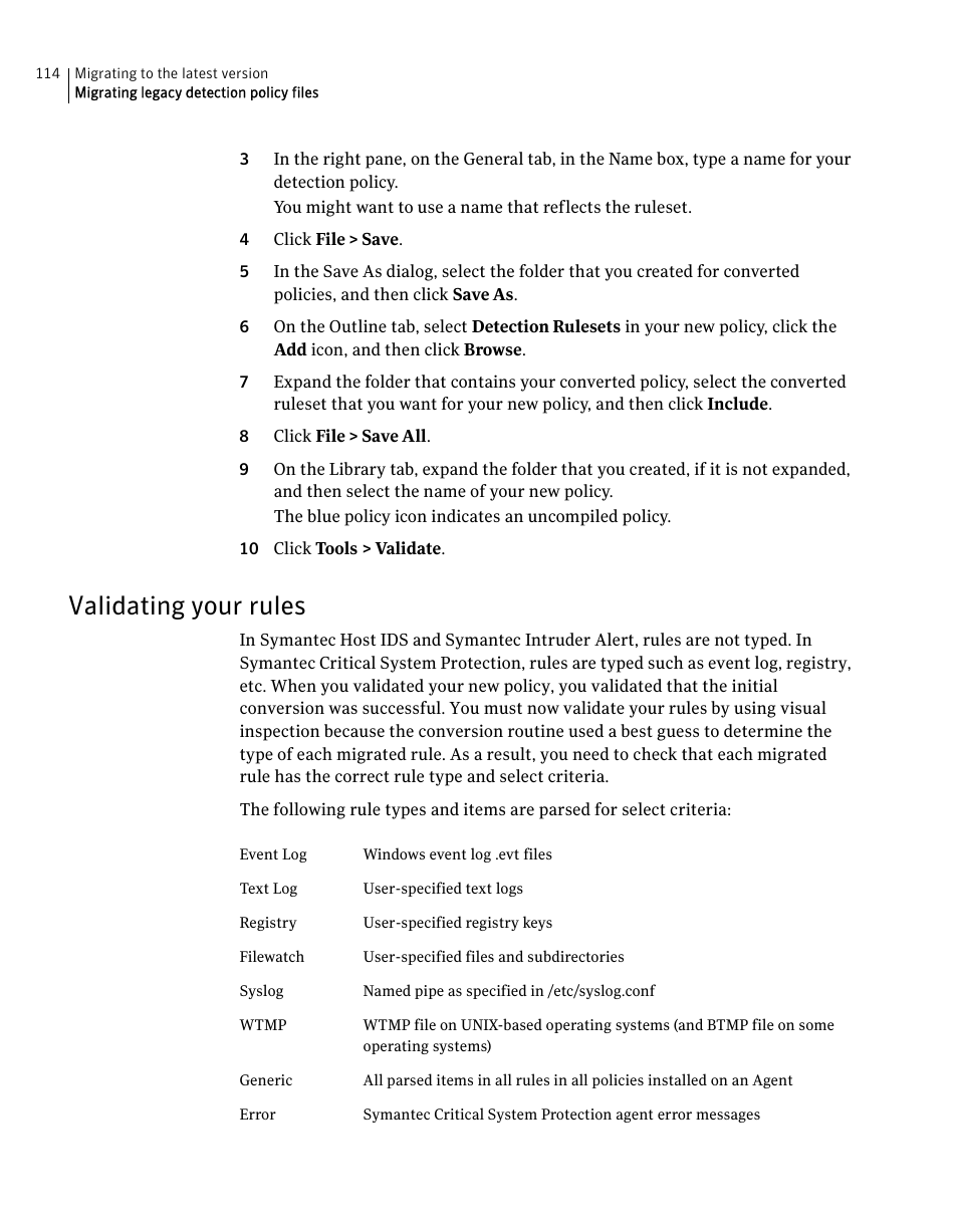 Validating your rules | Symantec Critical System User Manual | Page 114 / 122